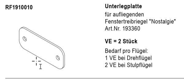 Jansen rp fineline 70W, Unterlegplatte für aufliegenden Fenstertreibriegel Nostalgie, Art.Nr. 193360, Artikel Nummer RF1910010
