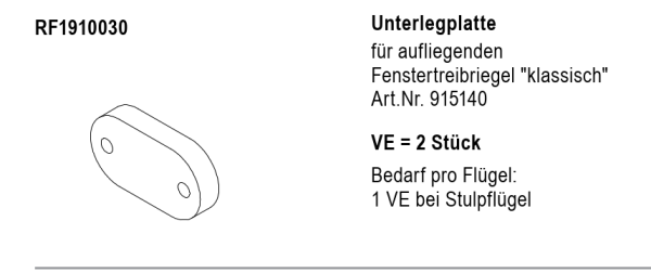 Jansen rp fineline 70W, Unterlegplatte für aufliegenden  Fenstertreibriegel klassisch Art.Nr. 915140, Artikel Nummer RF1910030