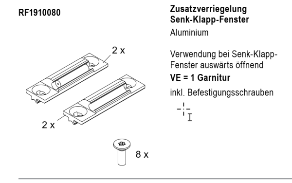 Jansen rp fineline 70W, Zusatzverriegelung Senk-Klapp-Fenster, Artikel Nummer RF1910080