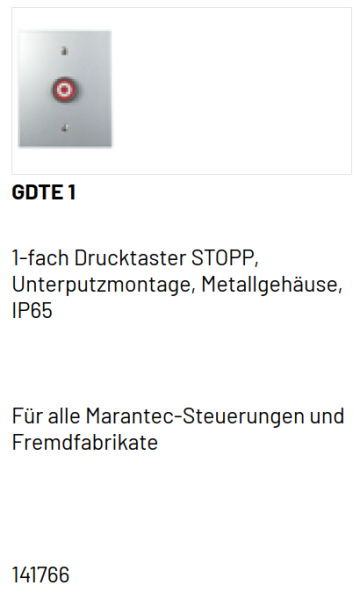 Marantec 1-fach Drucktaster, GDTE 1, STOPP, Unterputzmontage, 141766