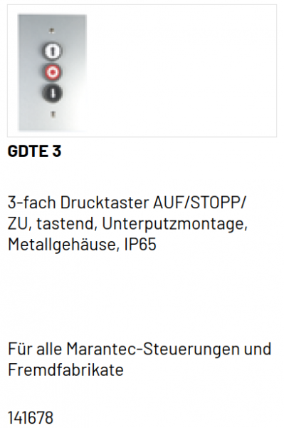Marantec 3-fach Drucktaster, GDTE 3, AUF/STOPP/ ZU, tastend, Unterputzmontage, 141678