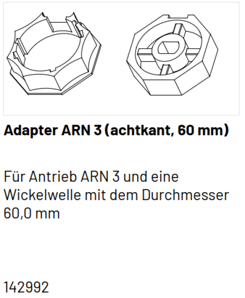 Marantec Adapter ARN 3 (achtkantig, 60 mm) für Rohrmotorantriebe sind Einsteckantriebe für ​​​​​​​Rollgitter und Rolltore