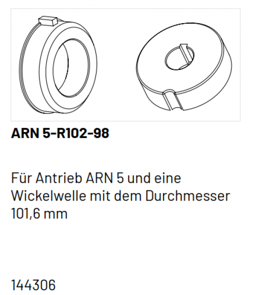 Marantec Adapter ARN 5-R102-98 (rund Wickelwelle 101,6 mm) für Rohrmotorantriebe sind Einsteckantriebe für ​​​​​​​Rollgitter und Rolltore