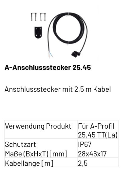 Marantec A-Anschlussstecker 25.45 Anschlussstecker mit 2,5 m Kabel, 186959