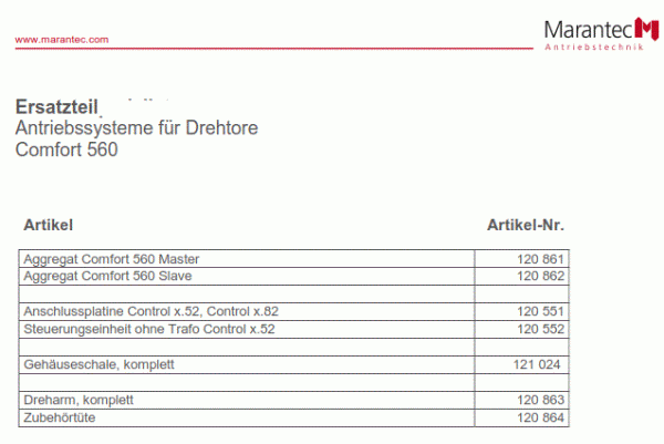 Marantec Gelenkarm-Dreharm für Drehtore Comfort 560 komplett,120863