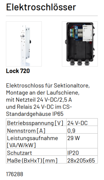 Marantec Lock 720 Elektroschloss für Sektionaltore, mit Netzteil 24 V-DC/2,5 A, 176288