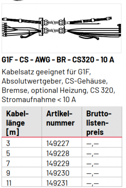 Marantec Kabelsätze G1F (flach), G1F - CS - AWG - BR - CS320 - 10 A - 5.0, 149228