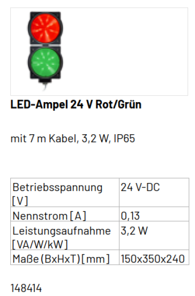 Marantec Ampelsatz Rot/Grün 24V  Ampel-rot/grün 24VDC mit Wandhalterung mit angebautem Kabel 7m, 148414
