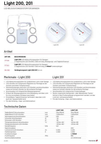 Marantec Light 201 LED-Beleuchtungssystem für Garagen, 177521