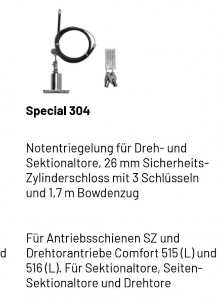Marantec Notentriegelung für Dreh- und Sektionaltore, 26 mm, 182022