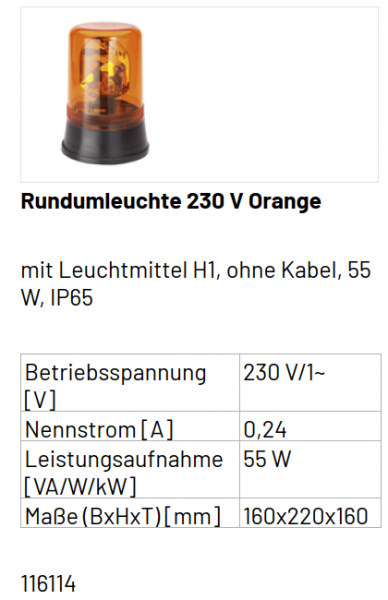 Marantec Rundumleuchte, 230 V Orange, 116114