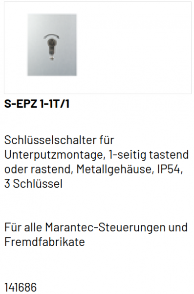 Marantec Schlüsselschalter, S-EPZ 1-1T/1, für Unterputzmontage, 141686