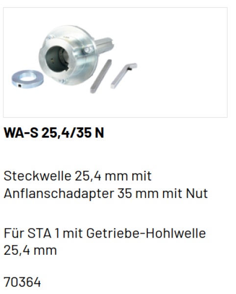 Marantec Steckwelle 25,4 mm mit Adapter für Federwelle mit Nut 35mm 