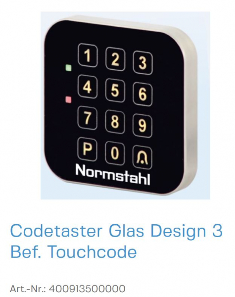 Normstahl Codetaster Glas Design 3 Befehle mit Touchcode, 400913500000