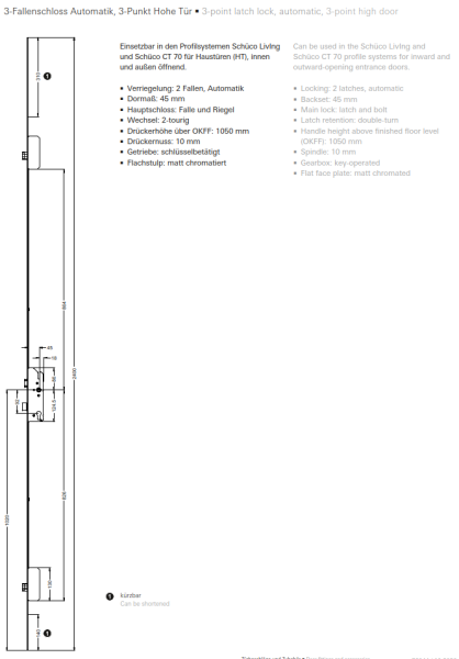 Schüco 3-Fallenschloss Automatik, 3-Punkt Hohe Tür, 28709000