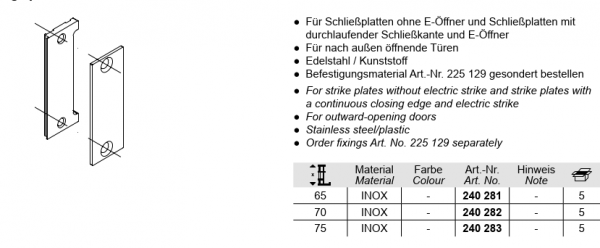 Schüco ADS Falleneinlaufteil mit Profil-Kantenschutz, 240281, für Schließplatten ohne E-Öffner