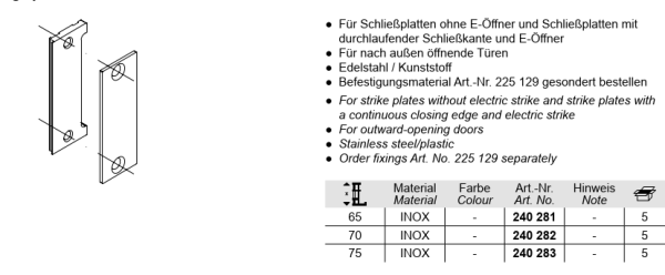 Schüco ADS Falleneinlaufteil mit Profil-Kantenschutz, 240282, für Schließplatten ohne E-Öffner