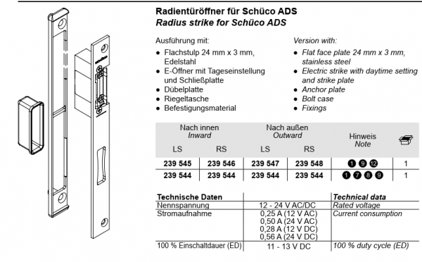 Schüco ADS Radientüröffner, 239547, LS nach außen