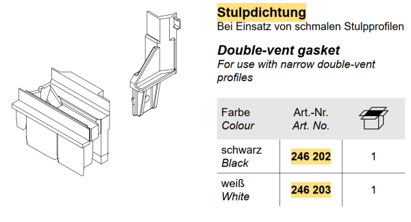 Schüco AWS 75.SI Stulpdichtung, weiß, Bei Einsatz von schmalen Stulpprofil, 246203, 246 203