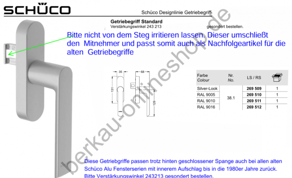 Schüco Fenstergriff Silber Getriebegriff Standard Schüco AWS, 269510