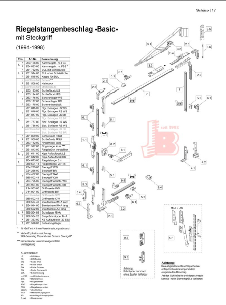 Schüco Scherenlager Braun für Riegelstange -Basic- mit Steckgriff 1994-1998, 25317700
