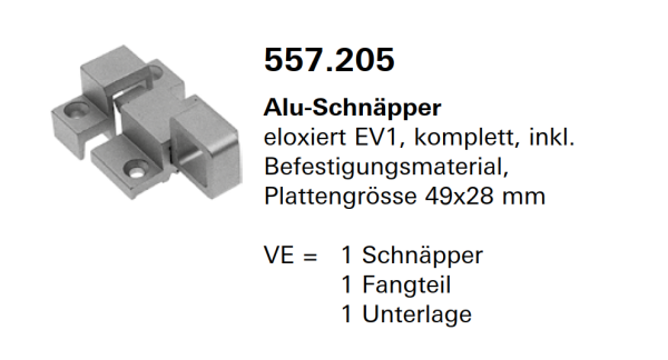 Schüco Janisol Arte 66, Alu-Schnäpper eloxiert EV1, Artikelnummer, 557.205, Beschläge