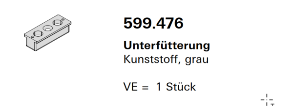 Schüco Janisol Arte 66, Unterfütterung  Kunststoff, grau, Artikelnummer, 599.476, Beschläge