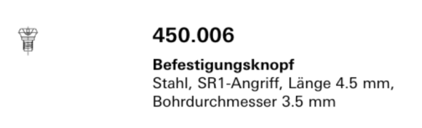 Schüco Jansen, Befestigungsknopf Stahl, SR1-Angriff, Länge 4,5 mm für Wetterschenkel Aluminium 4007.008, Jansen Artikelnummer, 450.006