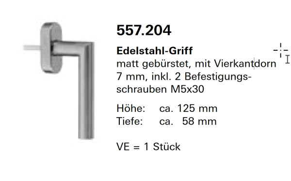 Schüco Jansen-Economy 50 Fenster, Edelstahlgriff, Artikelnummer, 557.204, Beschläge