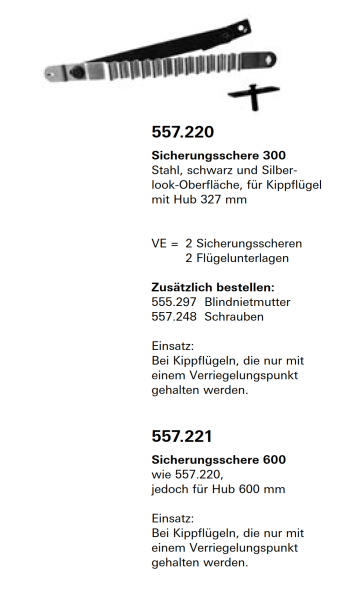 Schüco Jansen-Economy 50 Fenster, Sicherungsschere 600 Stahl, Artikelnummer 557.221, Beschläge