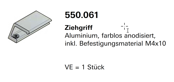 Schüco Jansen-Economy 50 Fenster, Ziehgriff Aluminium farblos, Artikelnummer 550.061, Beschläge