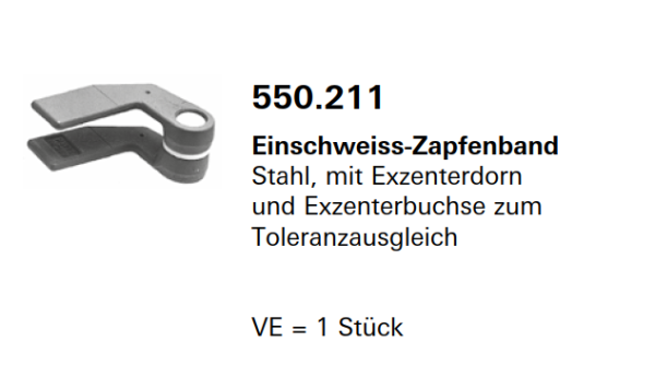 Schüco Jansen Einschweiss-Zapfenband Stahl, mit Exzenterdorn und Exzenterbuchse, Artikelnummer 550.211
