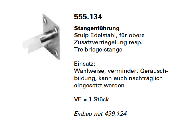 Schüco Jansen Janisol 2 EI30, Stangenführung Stulp Edelstahl, für obere Zusatzverriegelung, Artikelnummer 555.134