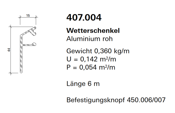 Schüco Jansen Wetterschenkel Aluminium roh, 407.004 für Janisol HI Türen