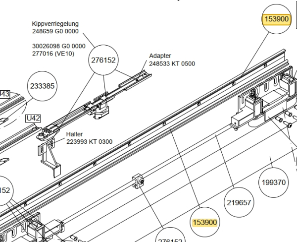Schüco Laufschiene 34 C35, 153910, für PASK 150 kg 1,000 Meter