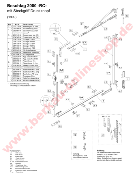Schüco RC-Riegelstück, 98050430, Beschlag 2000 -RC- mit Steckgriff Druckknopf