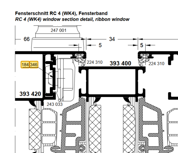 Schüco Riegelstange ALU, für Profilsystem Royal S vorgänger, jetzt AWS, Artikelnummer 184346