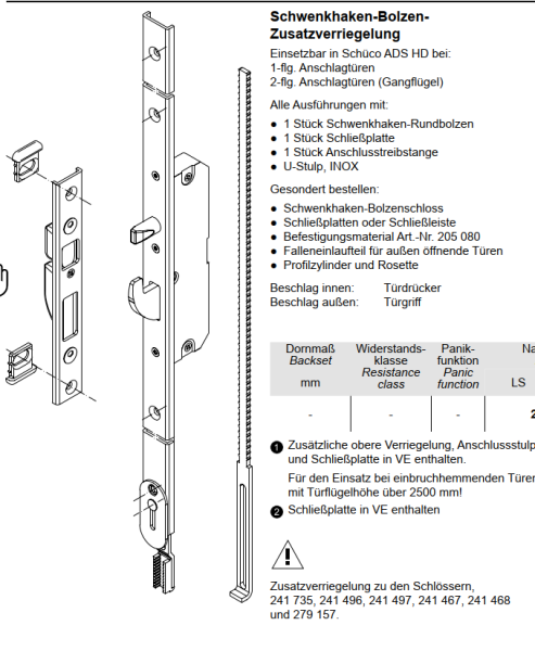 Schüco Schwenkhaken-Bolzen- Zusatzverriegelung, Anschlußstulp, 214737