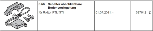 Hörmann Schalter abschließbare Bodenverriegelung für Rolltor RTI / GTI, 637642
