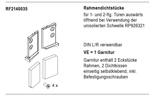 rp fineline 70D, Rahmendichtstücke, für 1- und 2-flg. Türen auswärts, Artikel Nummer, 30058530, RF2140035