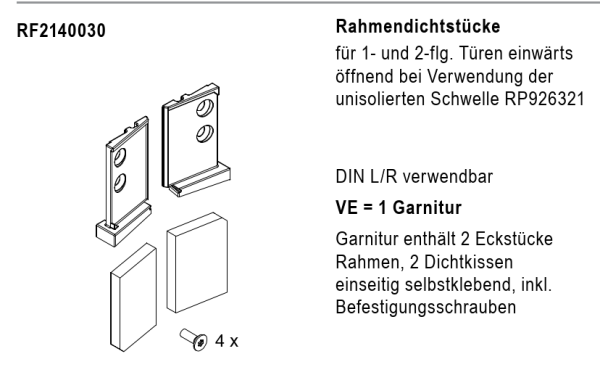rp fineline 70D, Rahmendichtstücke für 1- und 2-flg. Türen einwärts, Artikel Nummer, RF2140030, 30058529