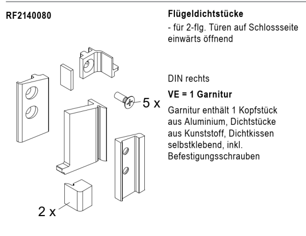 rp fineline 70D, Rahmendichtstücke, für 2-flg.Türen auf der Schlossseite einwärts, Artikel Nummer, RF2140080, 30058542