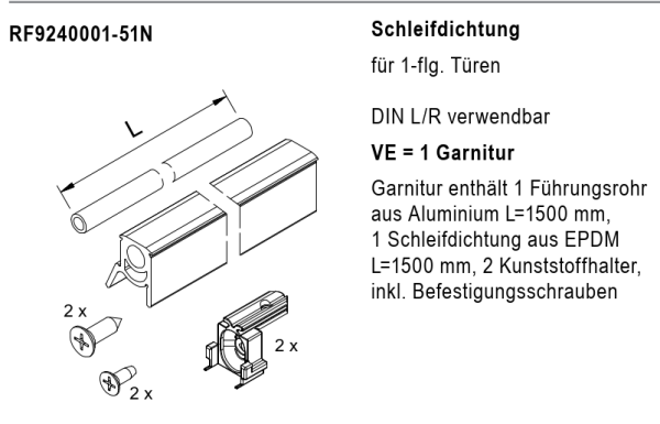 rp fineline 70D, Schleifdichtung für 1-flg.Türen, Artikel Nummer, RF9240001-51N, 30058926