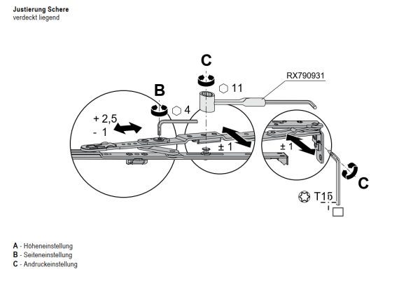 Jansen rp fineline 70W Euronut Zubehör, Stellschlüssel Fensterbeschlag, Artikel Nummer RX790931