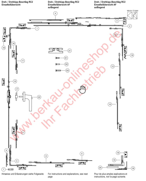 rp fineline 70W Fenster, Umlenkung für Dreh- / Drehkipp-Beschlag RC2 Euronut, Artikel Nummer: TEUL5050 Pos.5