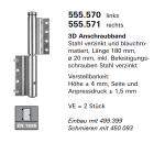 Schüco Jansen 3D Anschraubband Stahl verzinkt und blauchromatiert, Länge 180 mm, Artikelnummer 555.571 rechts, Janisol Türen