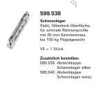Schüco Jansen-Economy 50 Fenster, Abdeckkappe silber für das Scherenlagers 599.538, Artikelnummer, 599.539, Beschläge